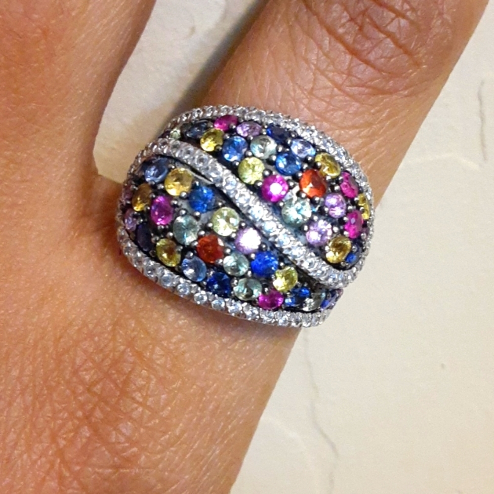 925 Genuine Multi Sapphire and Natural  White Zircons. FIRM.